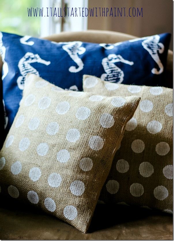 polka dot painted burlap pillows