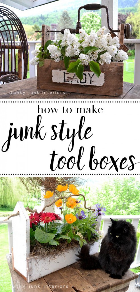 Adding this idea to my list: repurposing junk into pretty tool boxes. Now I've just got to keep my eye out for some good pallets and cool junk to make them with.