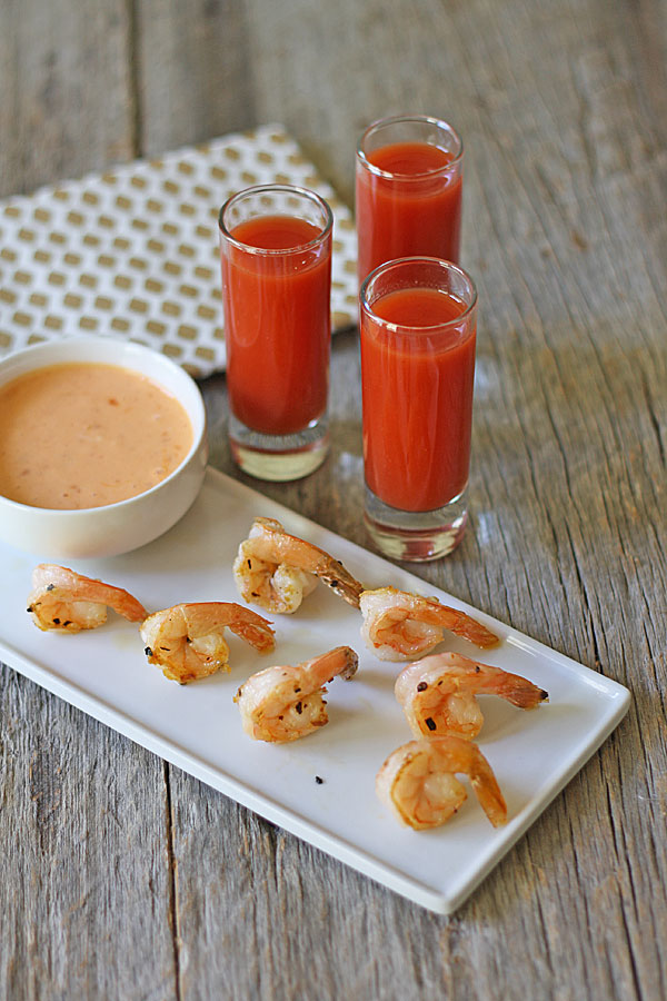spicy shrimp with siracha bloody mary 
