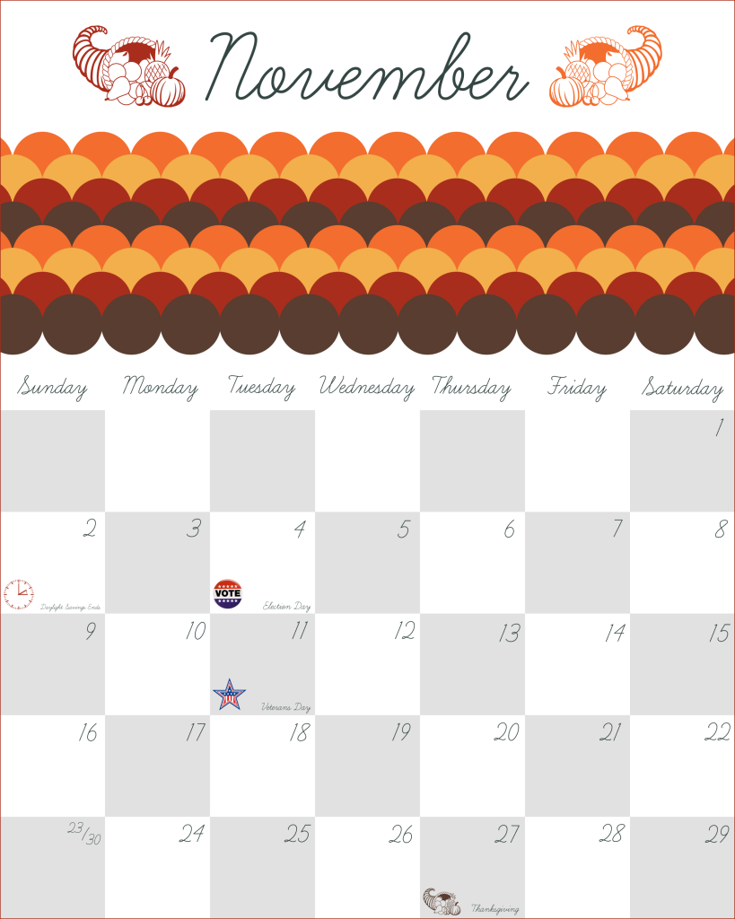 free printable organizing calendar