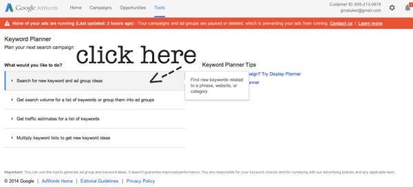 how to use the adwords keyword planner tool