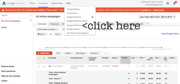 how to use adwords keyword planner tool