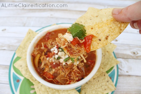 Chilaquiles Mexican Crock Pot Chicken Soup- perfect for summer parties!