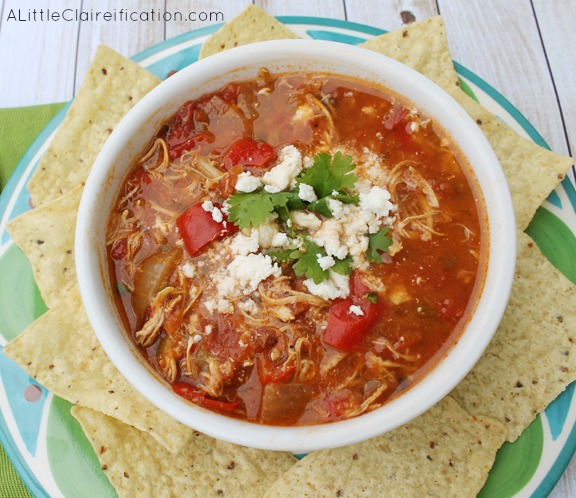 Chilaquiles Mexican Crock Pot Chicken Soup- perfect for summer parties!