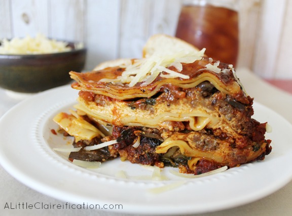 Easy and Delicious Spinach Lasagna with sausage and mushrooms recipe- Great Crock pot Idea!