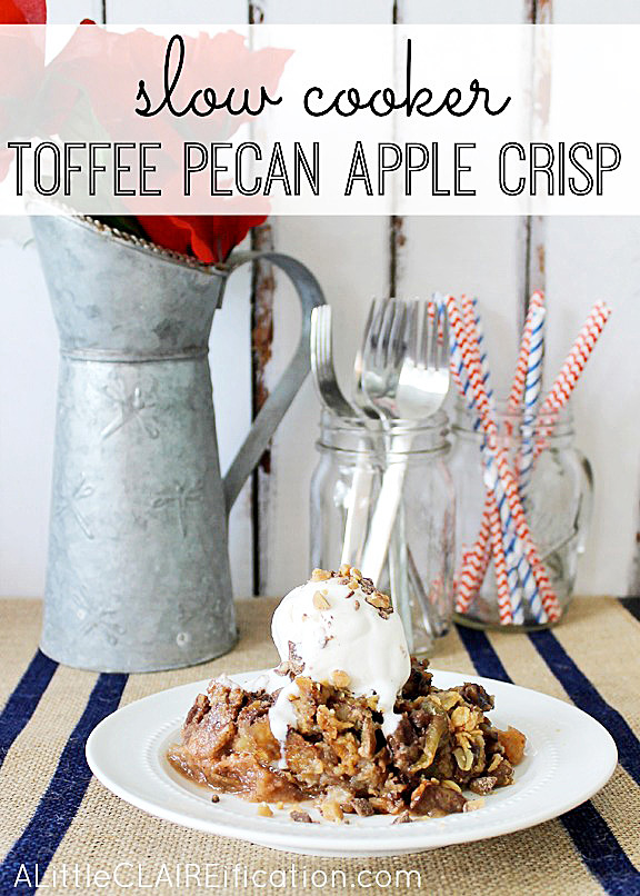 Toffee pecan apple crisp recipe made in a slow cooker!