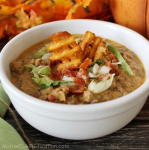 Easy and delicious bacon cheeseburger soup for the crockpot!