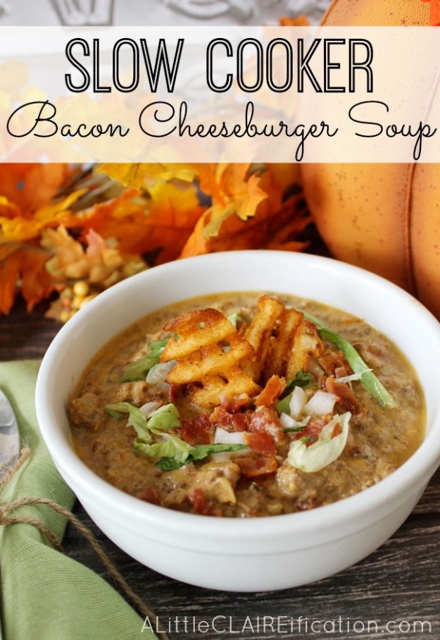 Slow Cooker Bacon Cheeseburger Soup Easy CrockPot Meals The Shabby