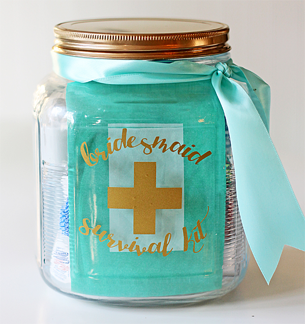 bridesmaid survival kit in a jar