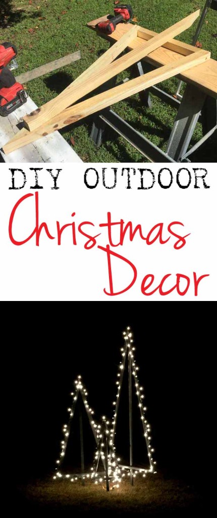 An easy way to DIY outdoor lighted Christmas trees. Free tutorial to show how step by step - cheap and beautiful!