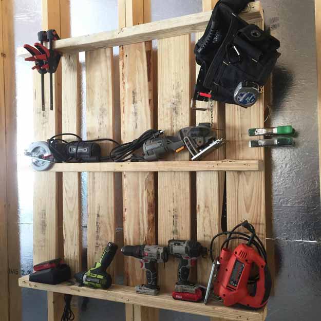 Pallet Idea Tool Organizer For The Garage, How To Make Garage Shelves Out Of Pallets