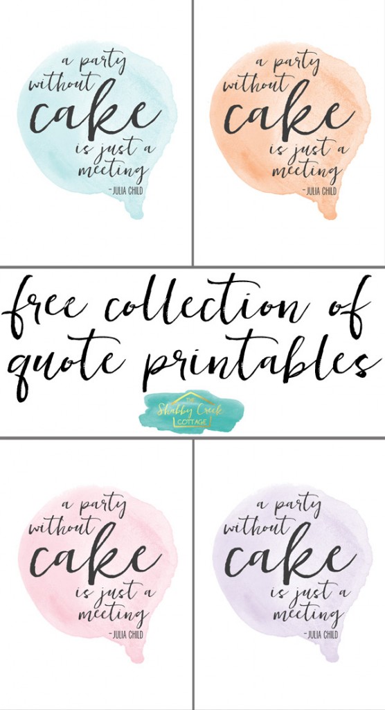 What a pretty set of free printables! Four different watercolor prints of a classic Julia Child quote - LOVE these!
