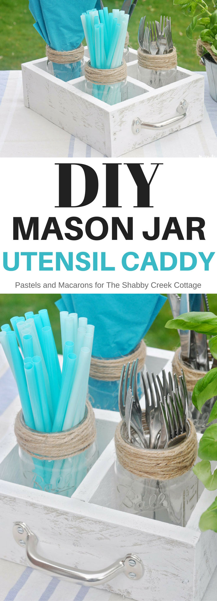 DIY Mason Jar utensil caddy made from wood scraps and under $5!
