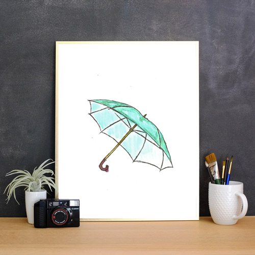 Free watercolor print - blue umbrella - SO CUTE!